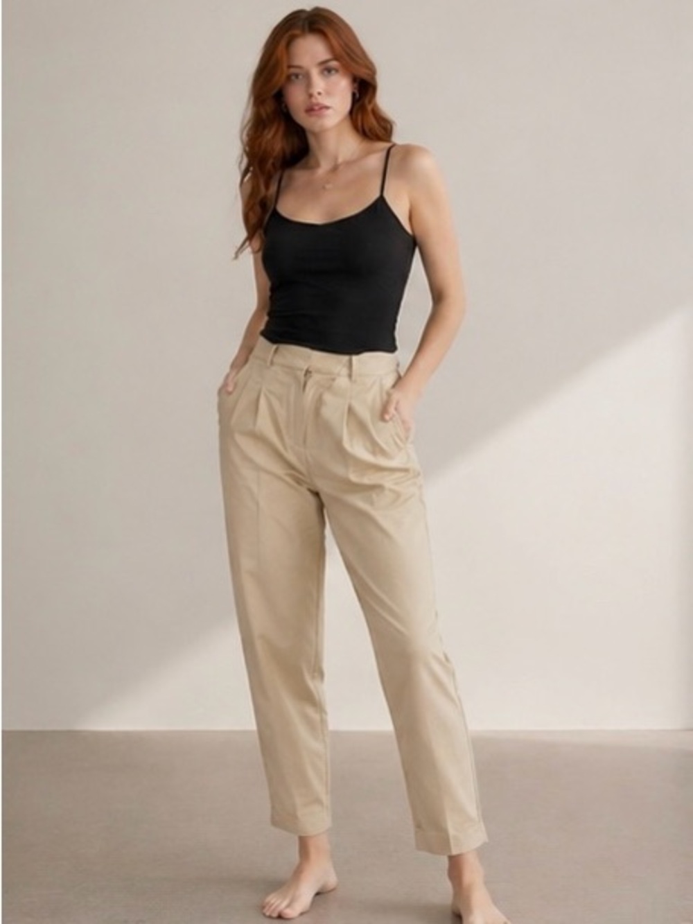 Zara Cream Trousers High-Waisted Relaxed Fit